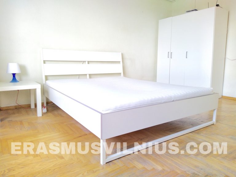 Badezimmer mit Duschkabine und Waschmaschine in Erasmus Vilnius Wohnung 3